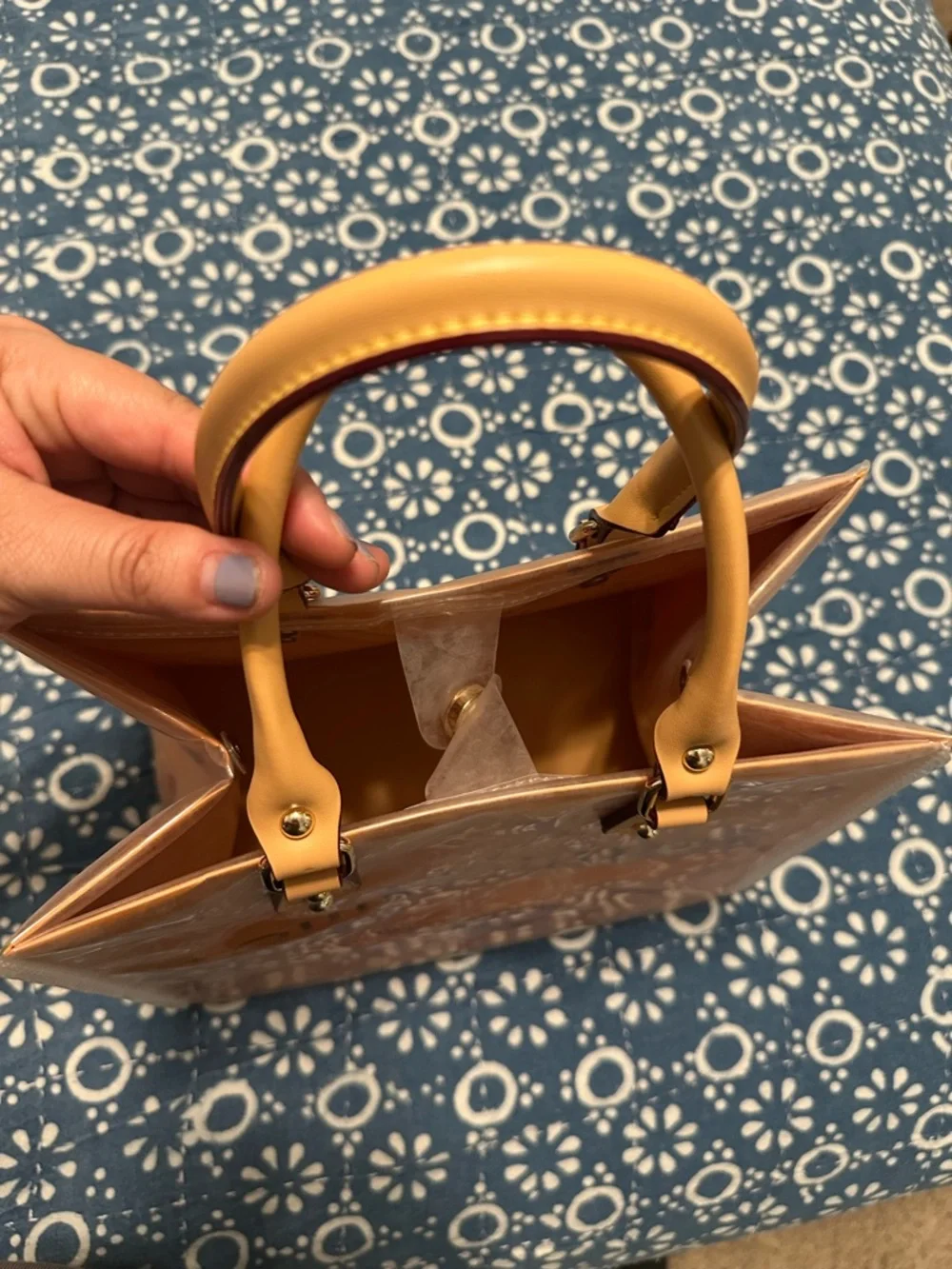Upcycled Louis Vuitton Orange Shopping Bag Made into a Tote with Tan Handles - Picture 6 of 11